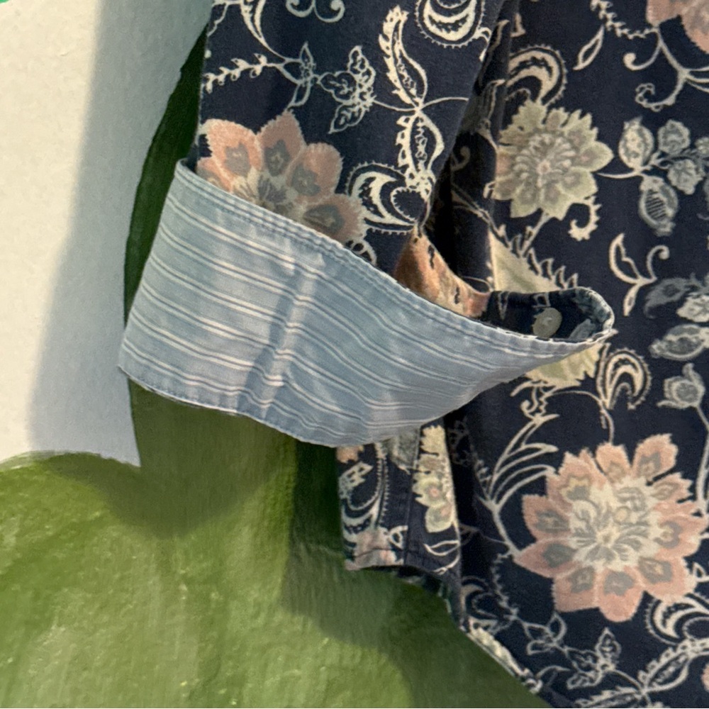 Chaps No Iron Navy Floral Button-Down Shirt with Pink & Cream Accents - Picture 3 of 5